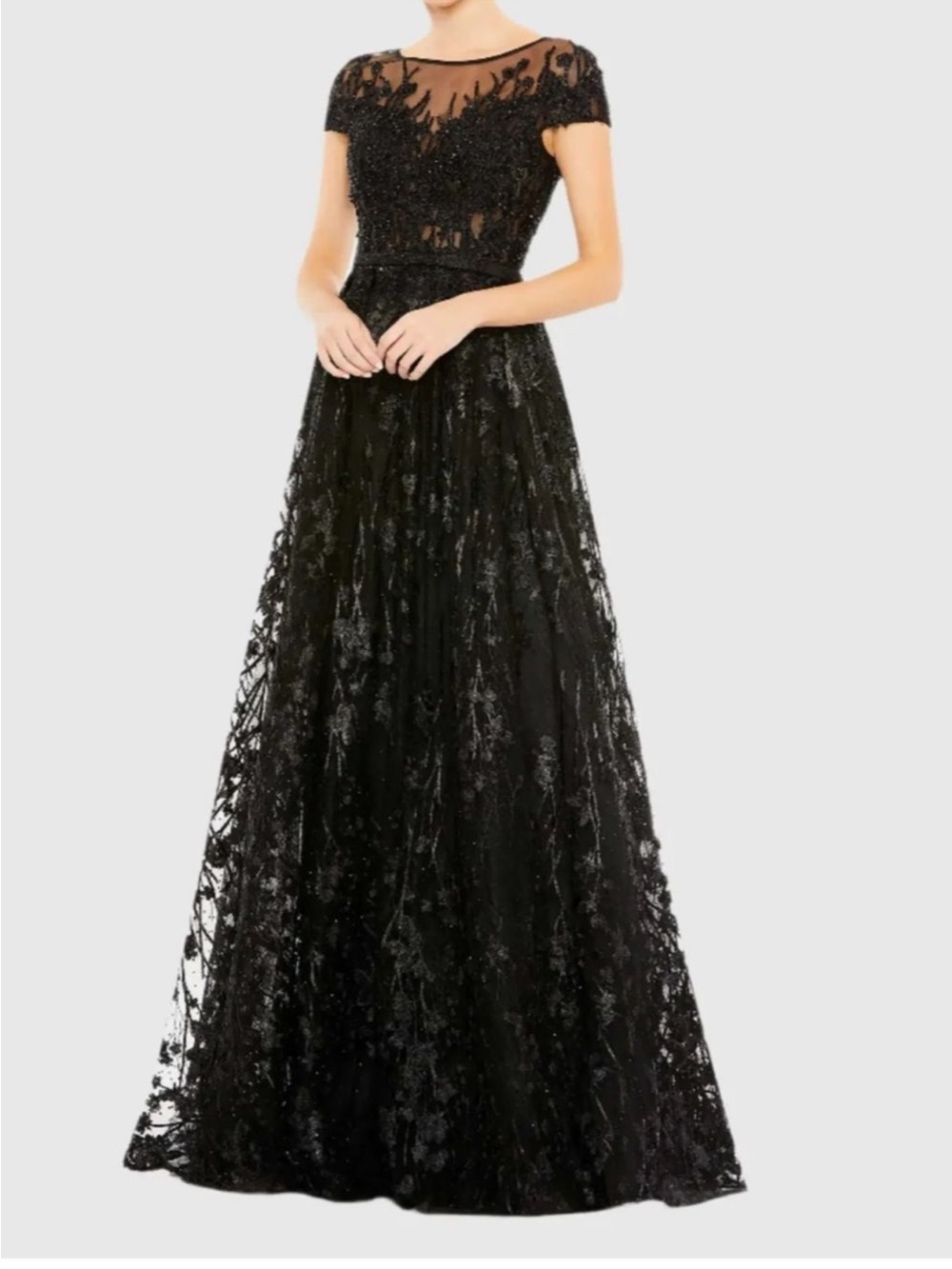 ✨NEW✨MAC DUGGAL 20405 Black
Embellished Floral Cap Sleeve A Line Gown